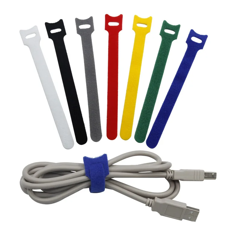 12mm*200mm Velcroes Hook and Loop Cable Tie Reusable Office Use Back to Back Cable Tie Colored Printed Logo Wire