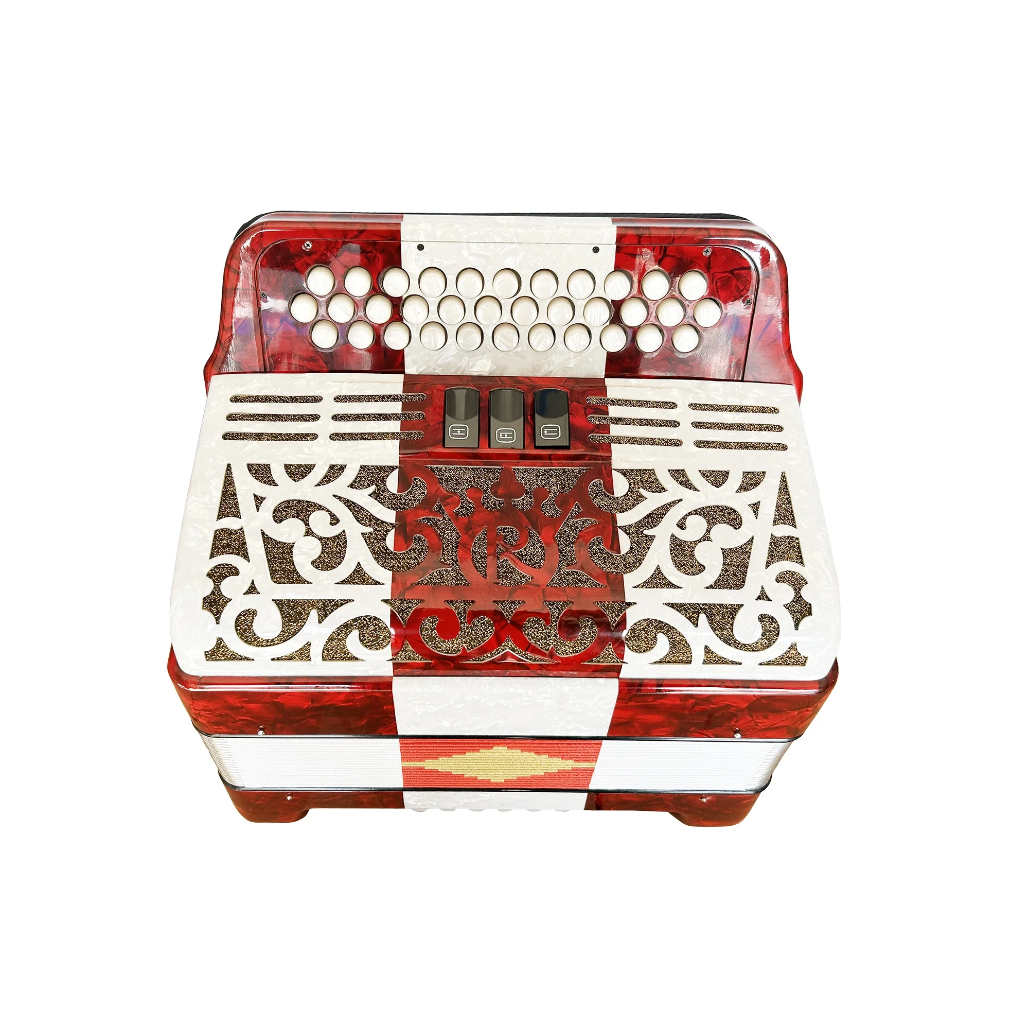 SEASOUND 34 Buttons 12 Bass 3 Registers Red White Double Colors Celluloid Student Accordion Accordions Musical JB3412C