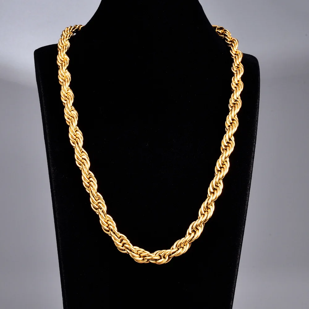 7mm Hip Hop 18K Gold Plated Stainless Steel Thick Twisted Rope Chain Choker Necklaces For Women