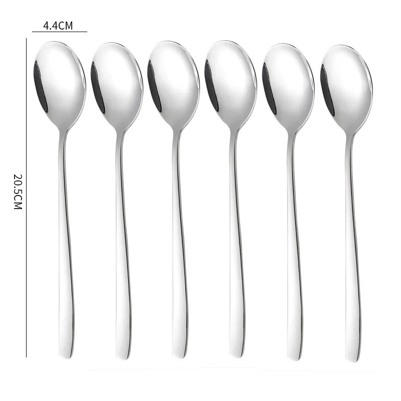 6pcs Elegant Multipurpose Stainless Steel Korean Spoon & Fork Long Handle Thickened Dessert Spoon Coffee Spoon For Coffee Shop