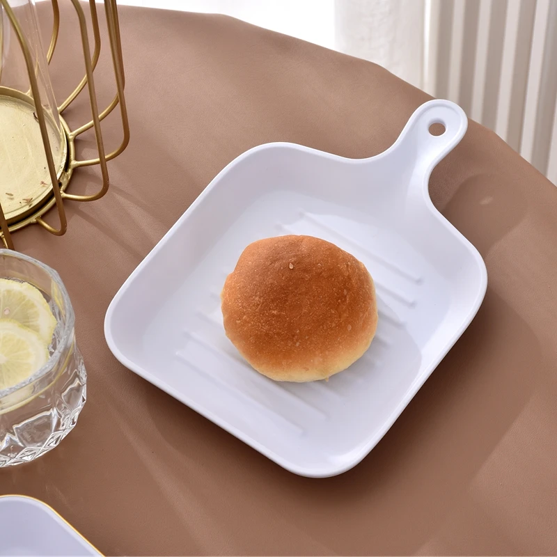 Custom Private Label Square Gold Edge Plastic Plates Home Kitchen Reusable Food Plates with Handle