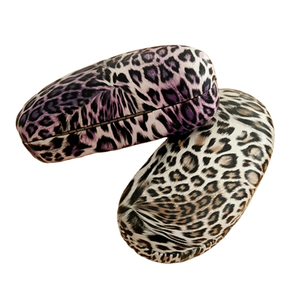 Leopard imitation leather wrapped hard metal eyewear sunglasses case