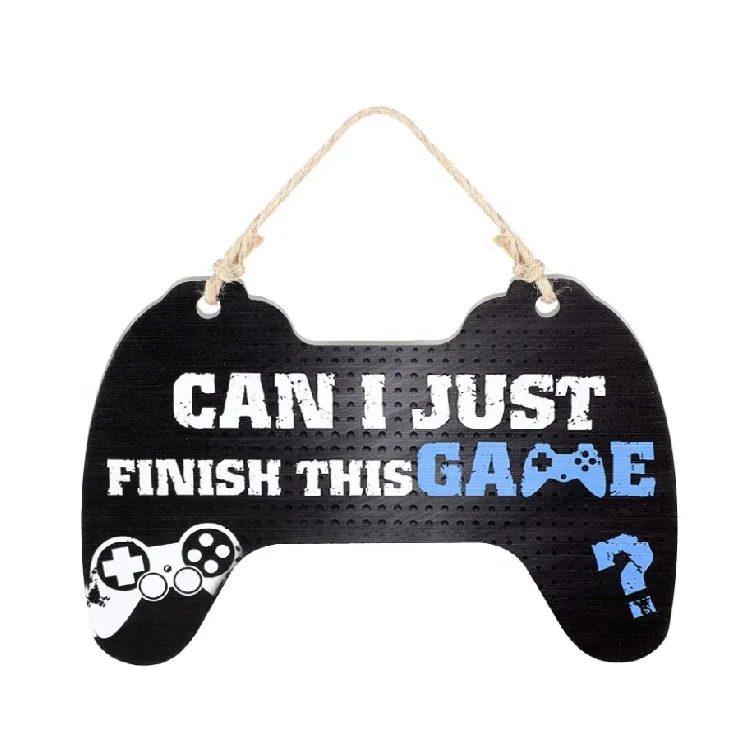 Can I Just Finish This Game Hanging Game Controller Wooden Plaque Gaming Quote Signs