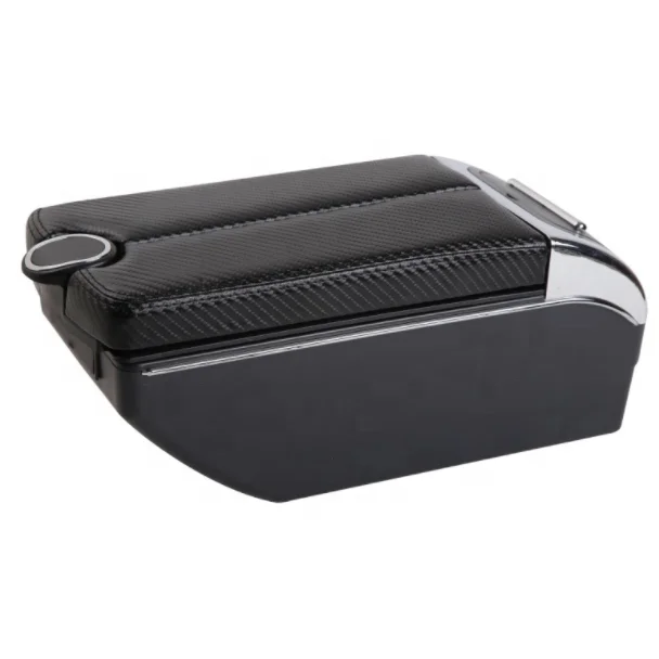 Curved Surface Black color Pu leather 7 USB Design slide and double layers design box Car Armrest box for Citroen Berlingo