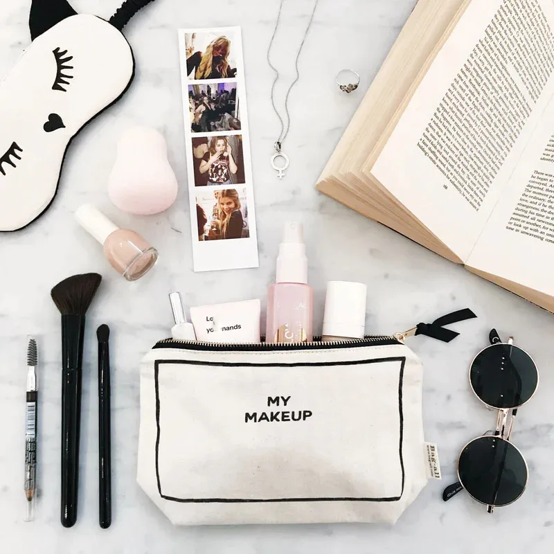 Ginzeal Cosmetic Bag Gifts Custom Logo Printed Zipper Makeup Bag Luxury Cotton Small Canvas Coin Pouch Travel Cosmetic Bag