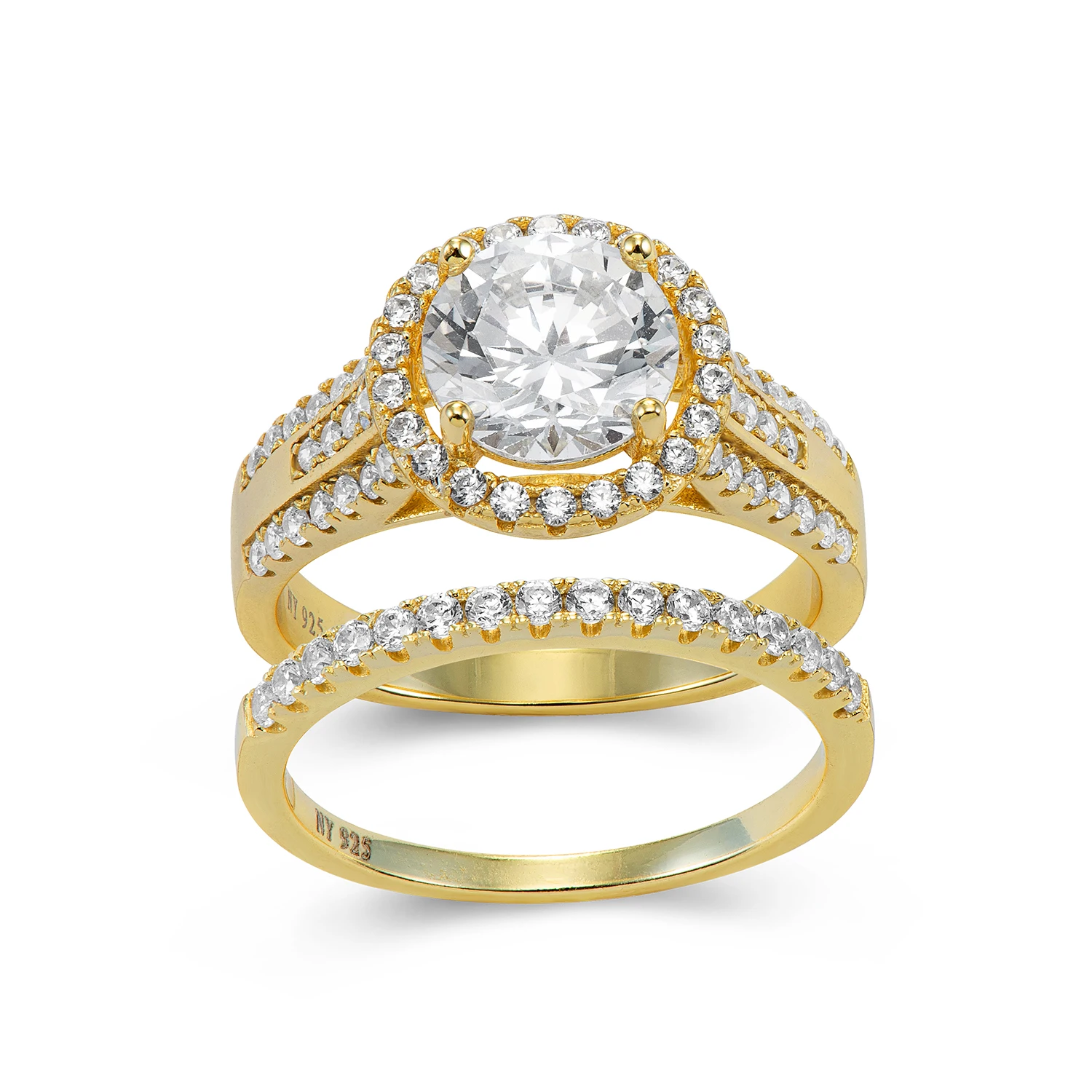 Jasen Custom 18K Gold Fashion Bling Bridal Jewelry engagement Ring Set 925 silver couple Wedding bling jewelry Ring Set