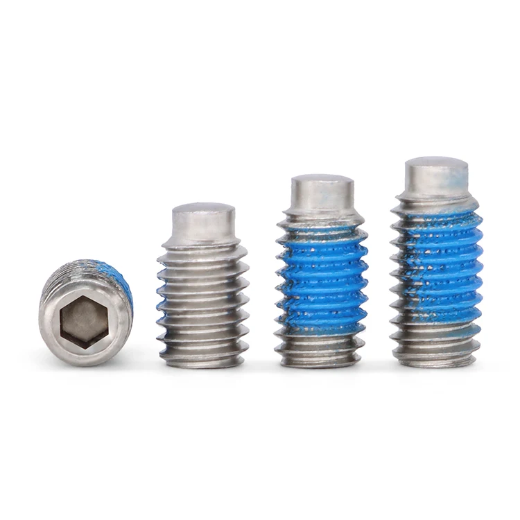 304 Stainless Steel Hex Socket Set Screw with Pin End M6*13.2 Pin End Half Thread Anti-Loosening Blue Glue Screw