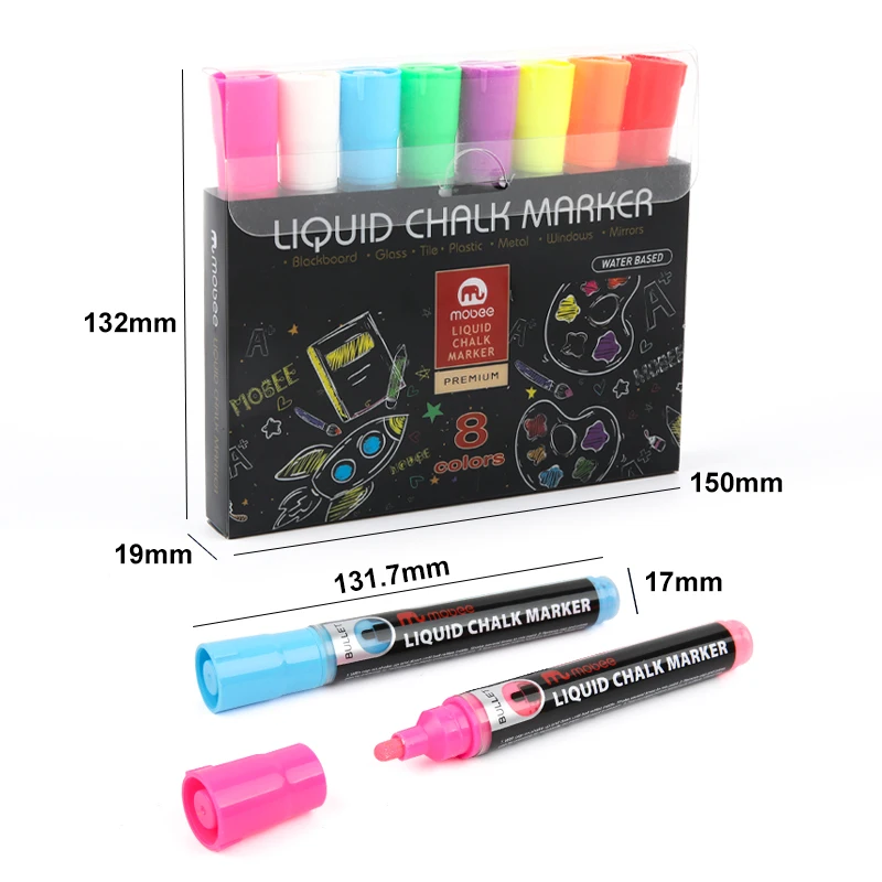 Mobee P-520 Wholesale Custom Valve System Non-toxic Round Toe Liquid Chalk Marker Pen For Blackboard