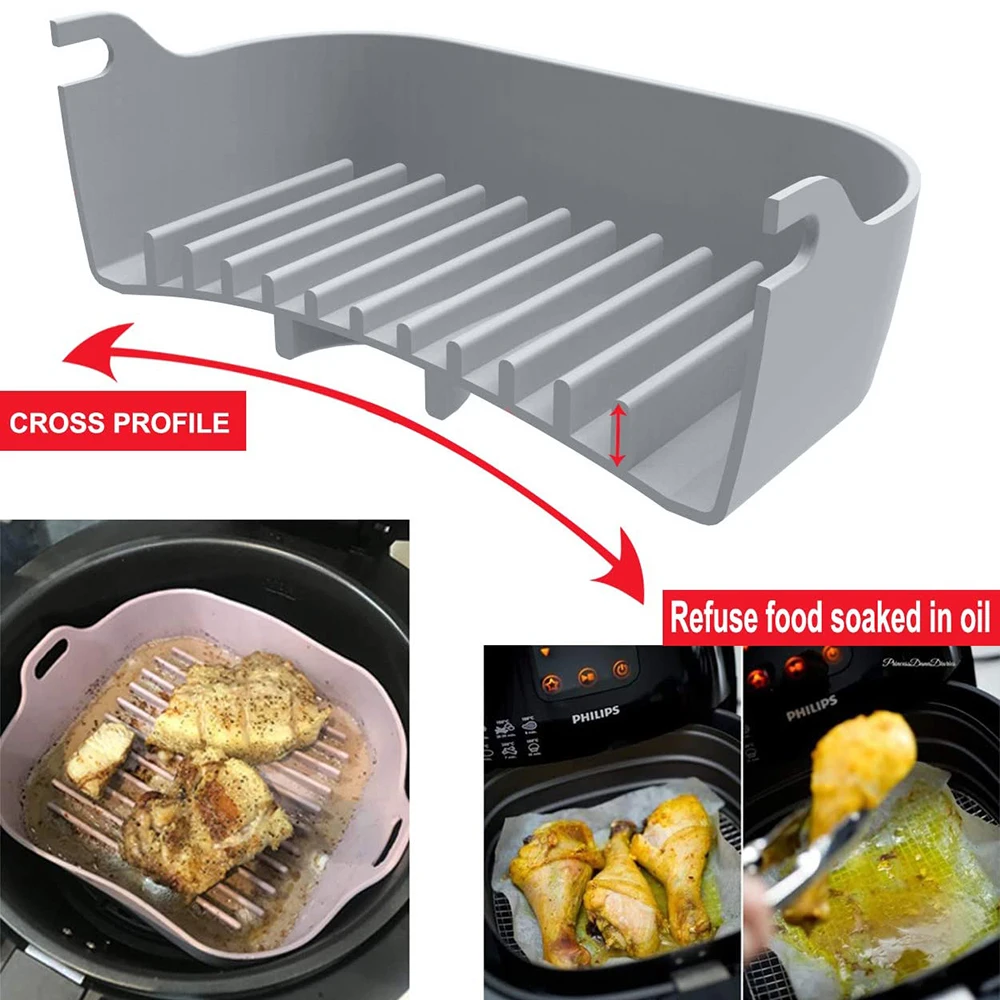 Easy To Clean Repeatable High Temperature Resistant Silicone Air Frying Pan Fryer Accessory Pan for Kitchen Cooking