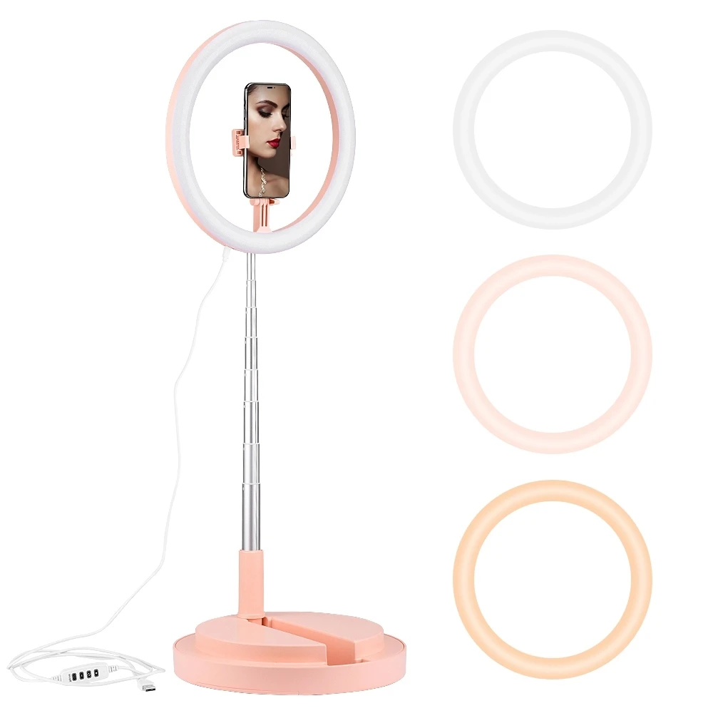 Portable LED Dimmable Ring Light Universal Selfie Ring Folding Beauty Makeup Fill Light For Video Studio Youtube Live With Stand