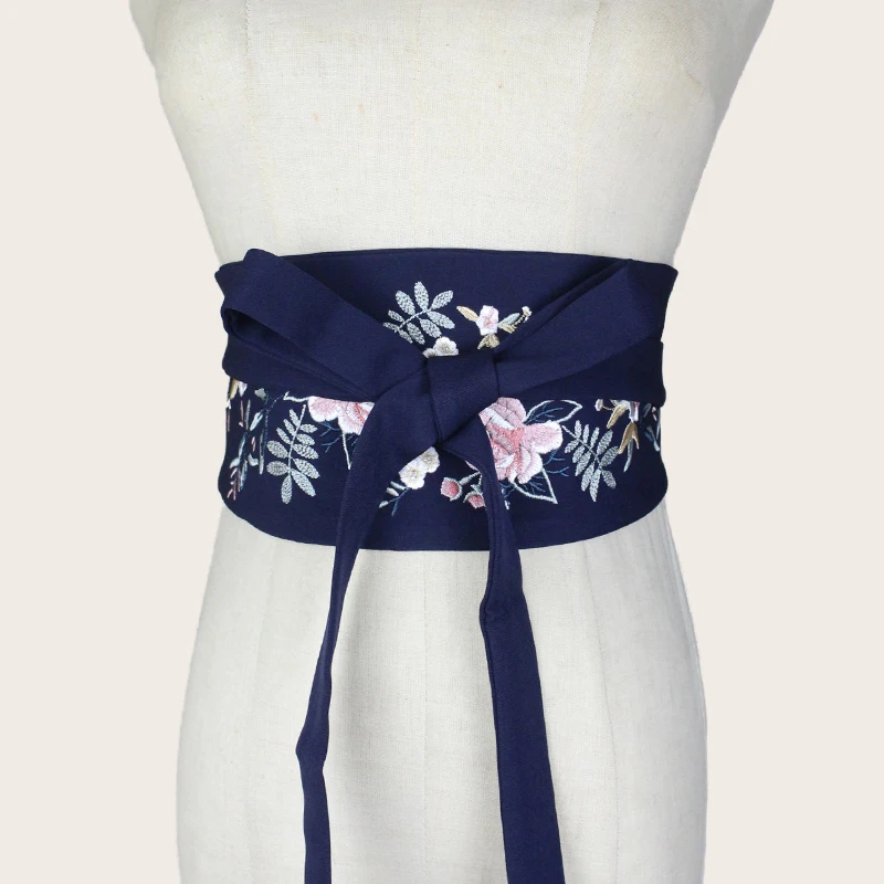 
2021 black simple wild ethnic style retro embroidery bandage girdle ladies Wide belt 