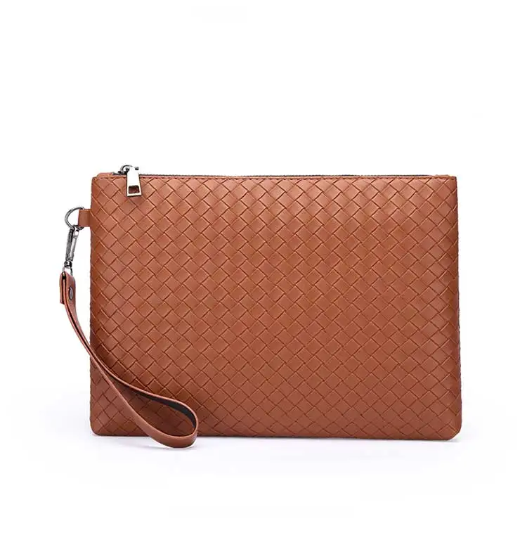 Fashion Men Super Fiber Leather Woven Handbag High Quality Large Capacity Business Casual Handbag Multi Pocket Hand Bag For Men