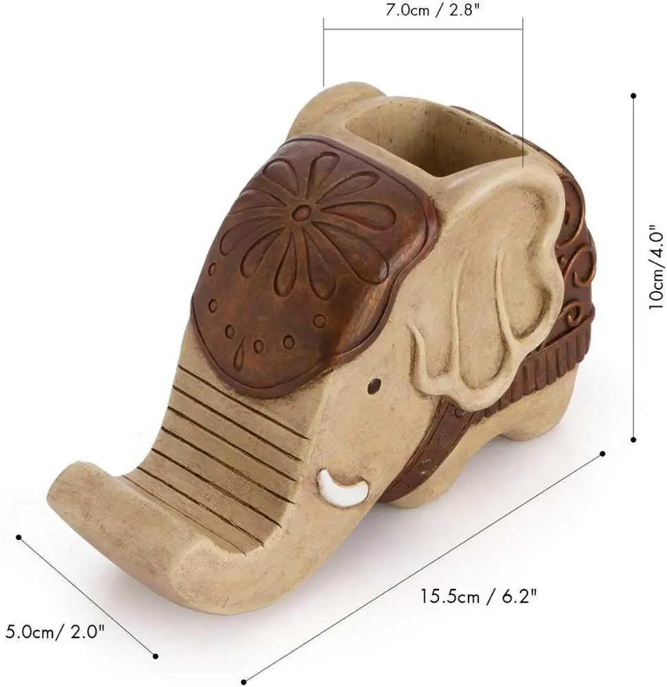 Pen Pencil Holder With Phone Stand Resin Elephant Shaped Container Cell for Office Desk Home Decorative