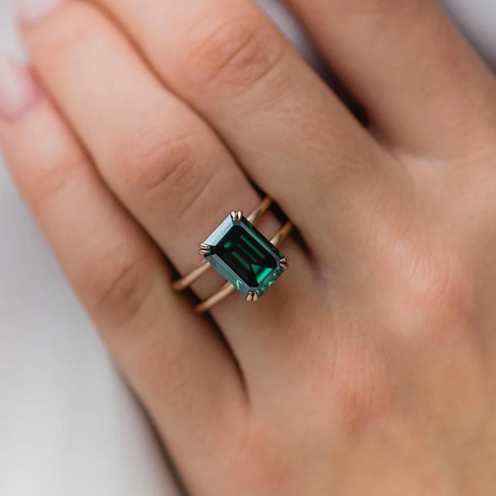 Jovovasmile 4 6 карат 11x8 мм изумрудная огранка Модное темно-зеленое 18K желтое золото Муассанит кольцо для женщин обручальное