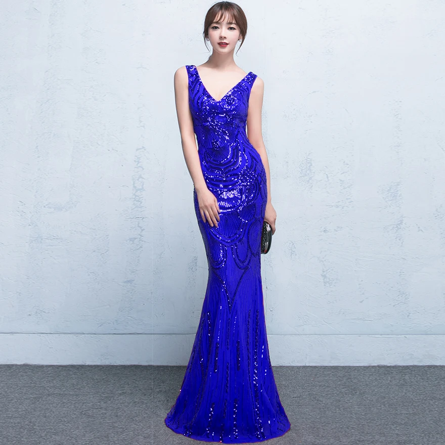 Temperament sling sequins deep V-neck fashion sexy high-end evening dress
