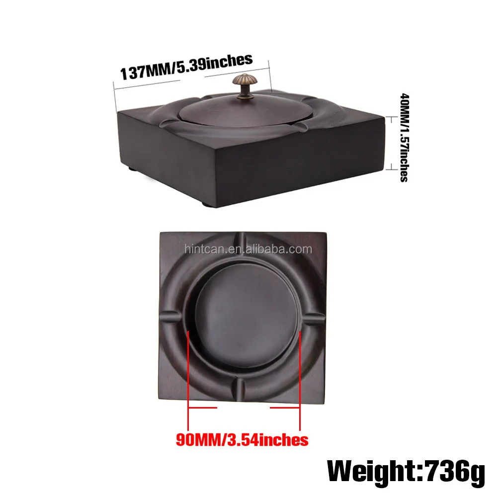 High Quality Creative square novelty retro ashtray with lid ebony wooden cigar ashtray Wholesale For office