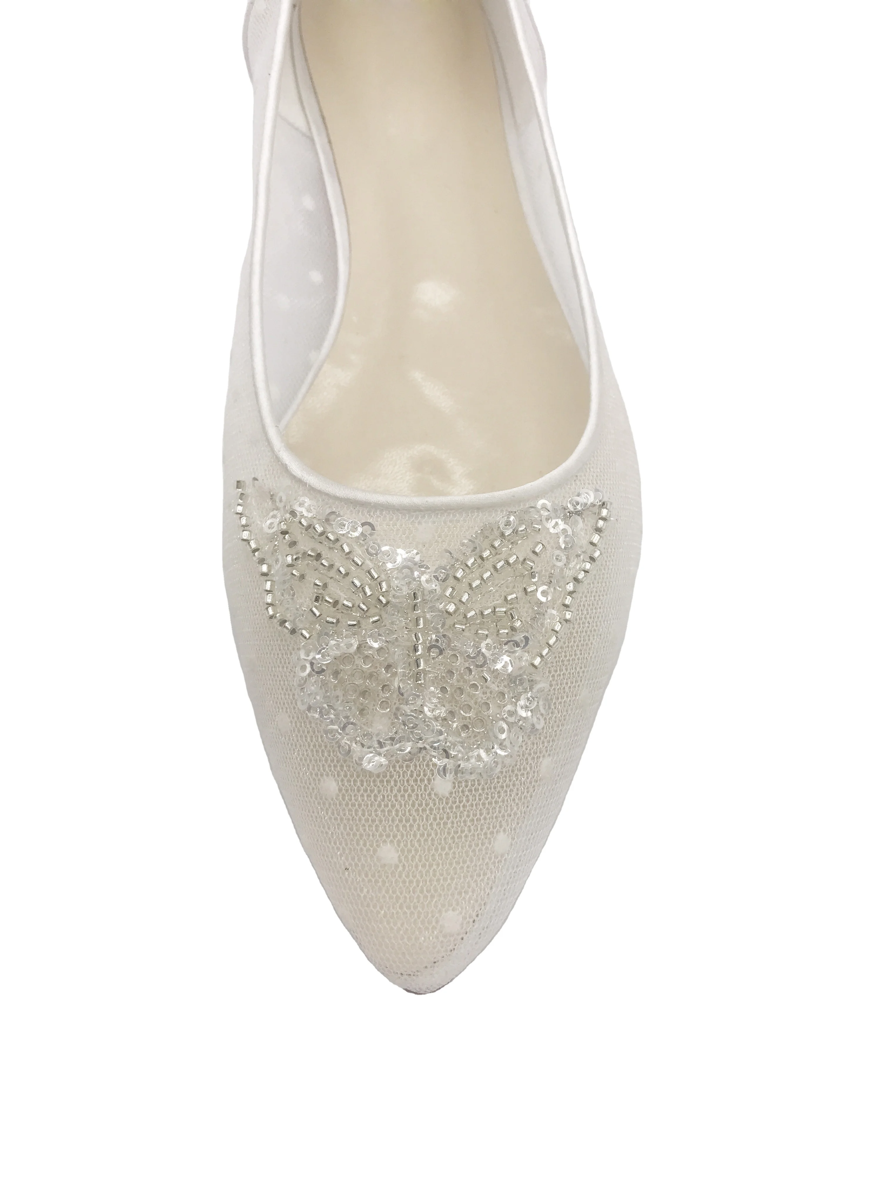 Flat Heel Pumps  in Mesh upper with Butterfly  bridal shoes Women evening party shoes for wedding dyeable satin shoes