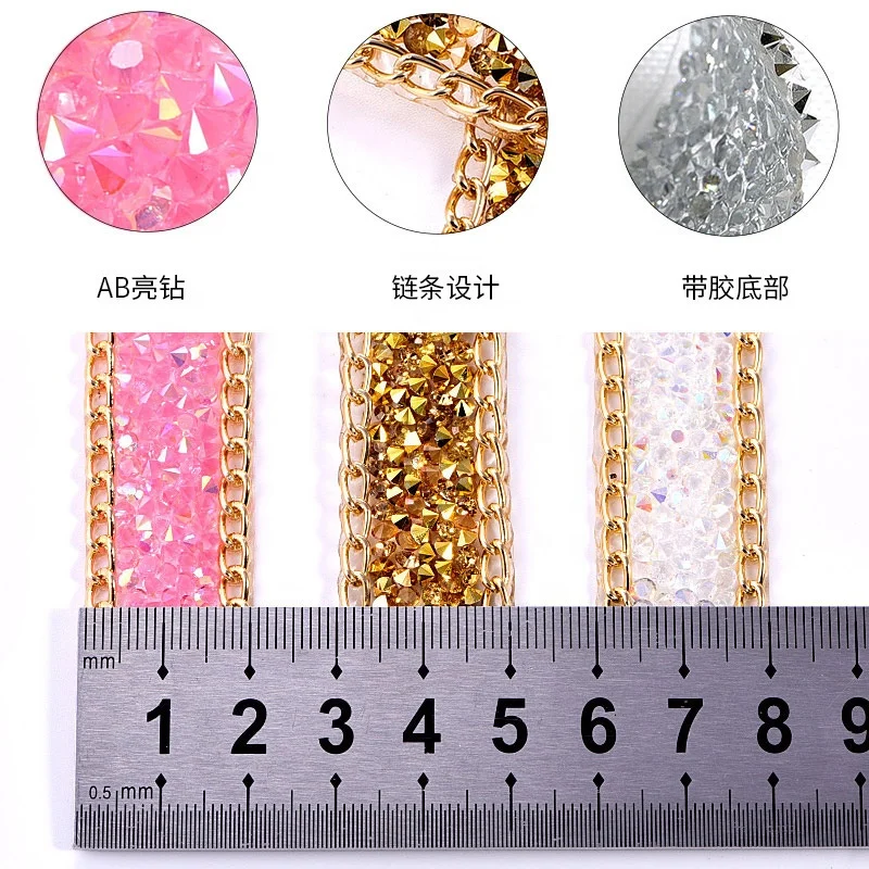 Fancy hot sell 2cm rhinestone iron on resin hot fix metal tape trimming for clothes shoes bag Rhinestones iron on Ribbon