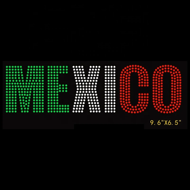 Custom Bling Mexico Iron on Patch  Rhinestones Transfer Design Hotifx Rhinestone  Iron On Heat Transfer Motif