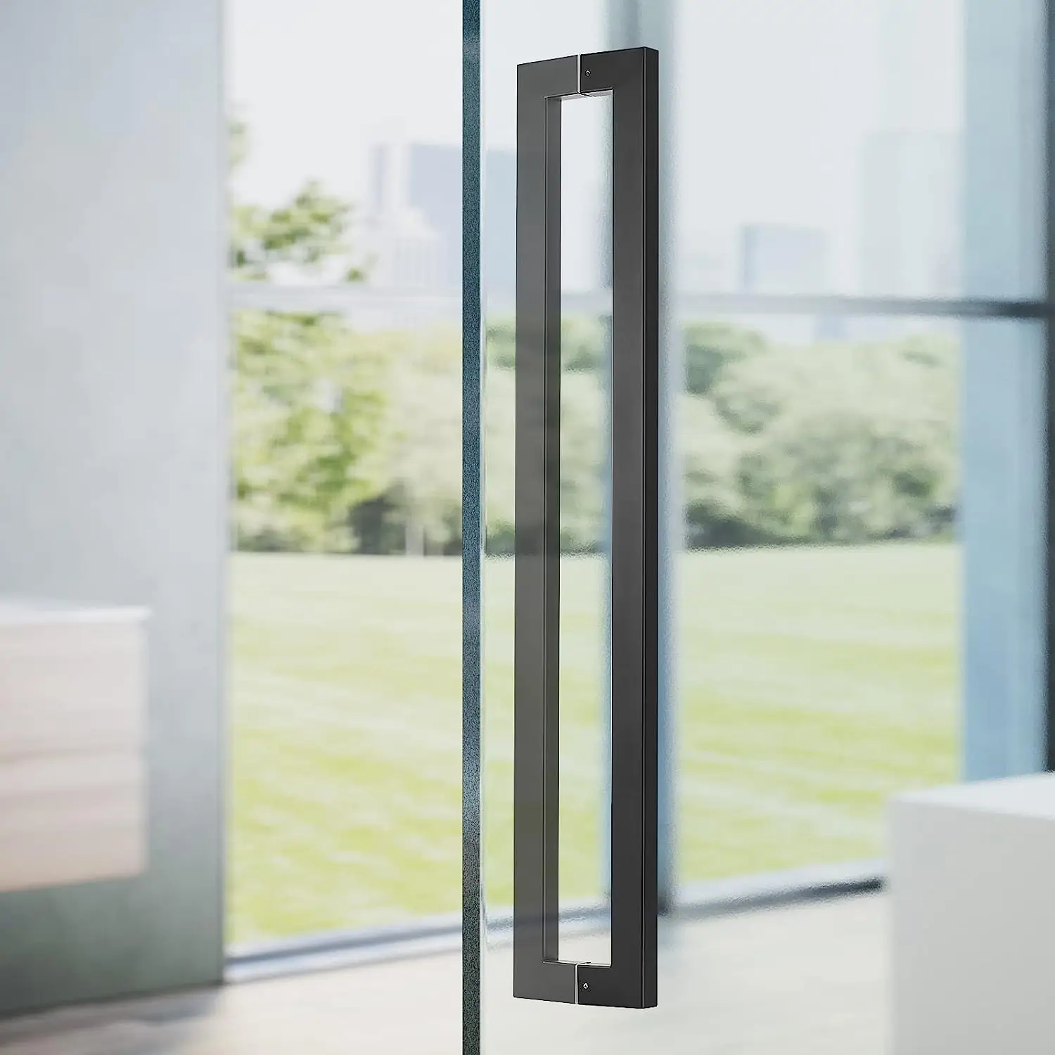Square/Rectangle Stainless Steel Push Pull Door Handle for Solid Wood Timber, Glass and Steel Doors, Matt Black Finish