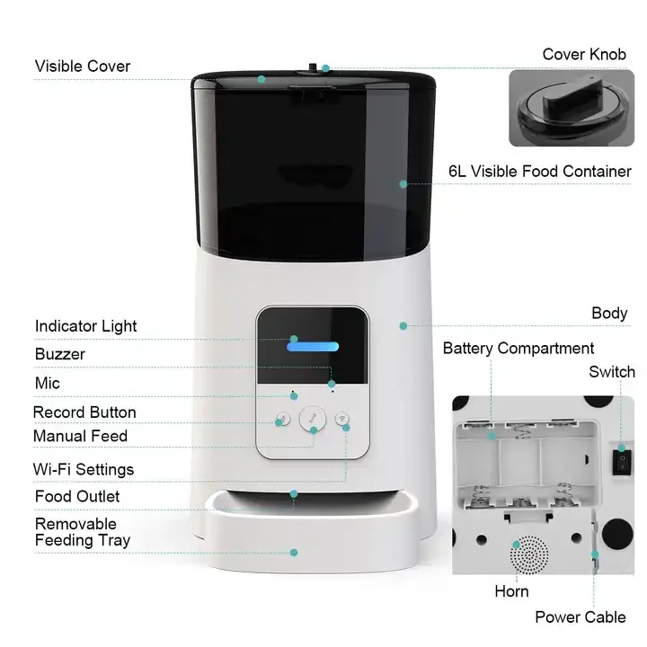 Petdom Smart 6L Capacity Automatic Cat Dog Feeder Wifi Mobile Phone App Remote Control Automatically Bowl Pet Feeder