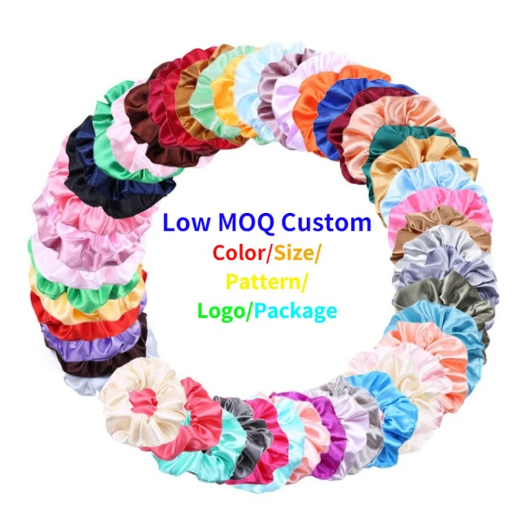 GIRLIZE Wholesale Custom Printed Logo Designer Satin Silk Oversized Fluffy Hair Scrunchie Elastic Hair Ties Hair Bands For Women