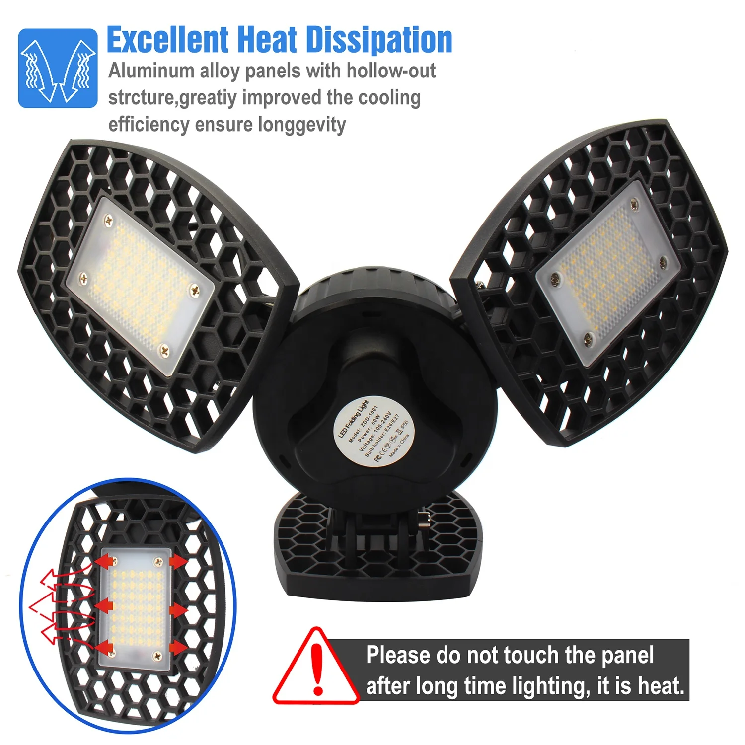 
Deformable LED Garage Ceiling Lights 60W with 6000 LM for Garage,Ultra-Bright Mining Trilight Lamp 