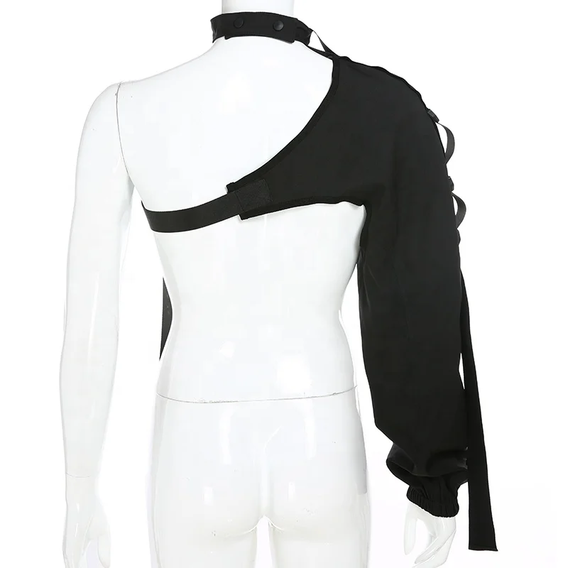 2019 hot selling High street tops new irregular bag buckle long sleeve streamers T-shirt blouse