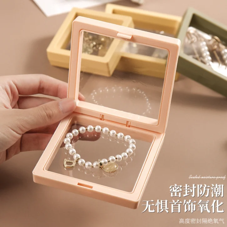Colorful 3D custom Packaging Free Stand Plastic Floating Frame Memmbrane PE Film Display Gift Jewelry Box