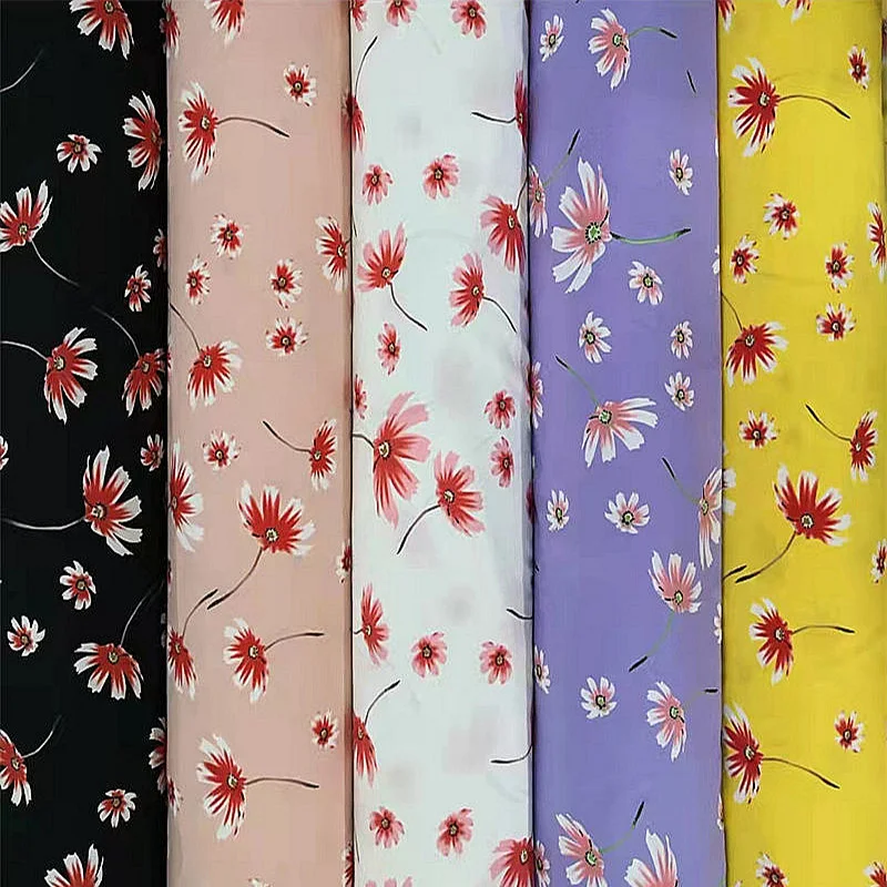 Satin Printed Chiffon Shirt Fabric In Stock Wave Dot Polyester Printed Fabric Garment Fabric