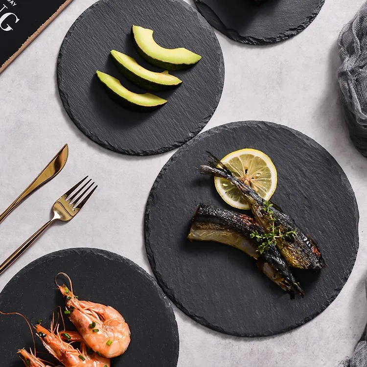 Kitchenware Round  Square Rectangle Rock Plate Dish Tableware Restaurant Japanese Style Durable Rock Dinnerware Tray Plate