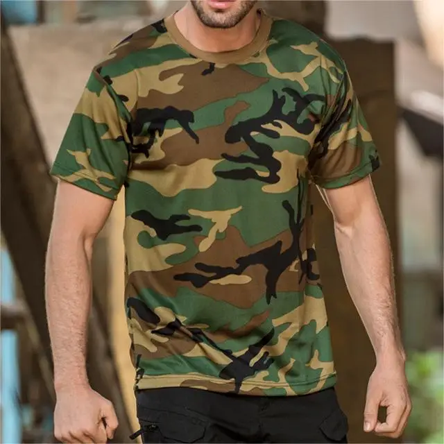 Outdoor  short sleeve cotton T-shirt men slim camouflage short sleeve round neck tactical T-shirt base half sleeve T-shirt