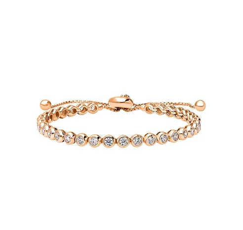 New Arrived White Diamond CZ Bezel Setting Bubble Bar Adjustable Tennis 925 Sterling Silver Bracelet