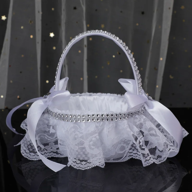 marriage wedding decorations Satin ribbon pearl Bowknot rhinestone lace female girls women bride bridal flower basket gift