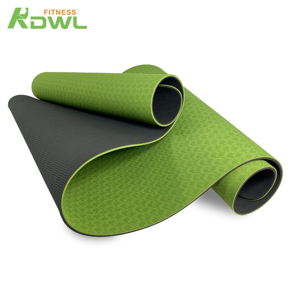 Низкая цена, оптовая продажа, толстый двухцветный нескользящий экологически чистый коврик для йоги из ТПЭ 6 мм