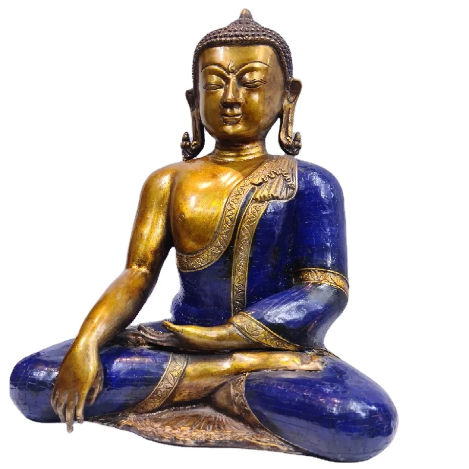 Tibetan Buddhism Buddha Brass Blue Finish Home Decor Statue Sculpture Figurine