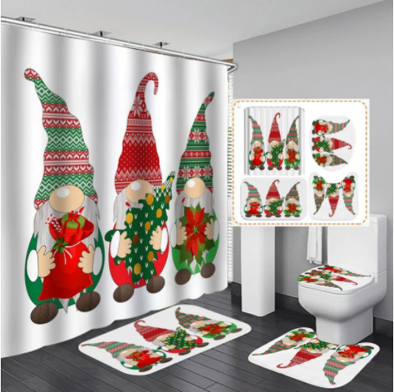 2022 Hot Christmas Waterproof Custom Limited Bathroom Shower Curtain Set With Mats