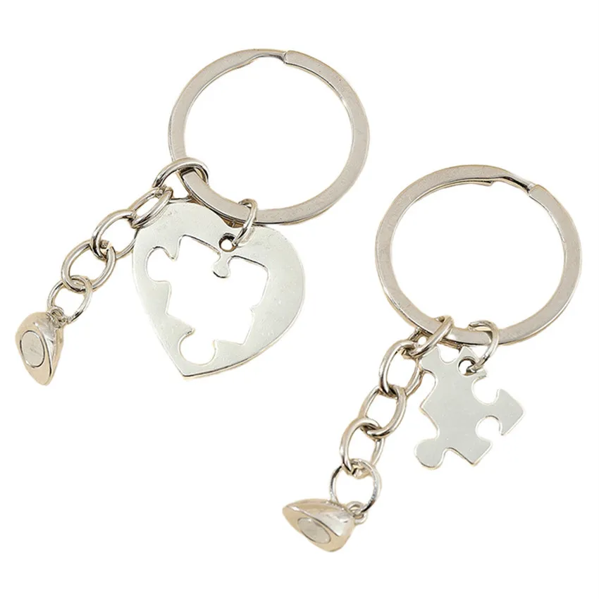 Alloy map splicing couple key chain male and female friends love key chain heart magnetic couple pendant