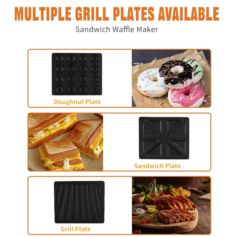 Chukang 4 slice 1400w electric sandwich maker/waffle maker /panini grill with fixed plate