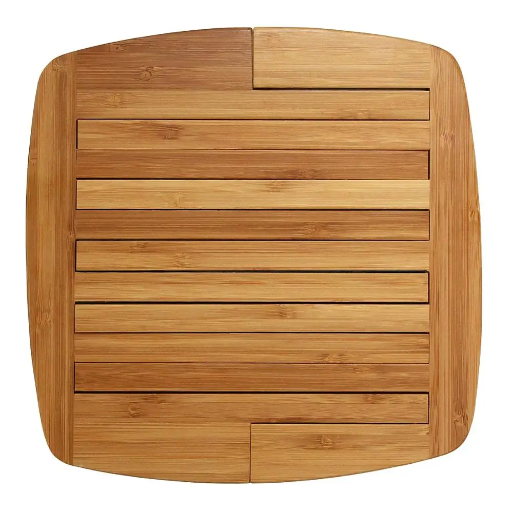 kitchen bamboo expandable trivet heat resistant wooden pads mats with non-slipping rubbers