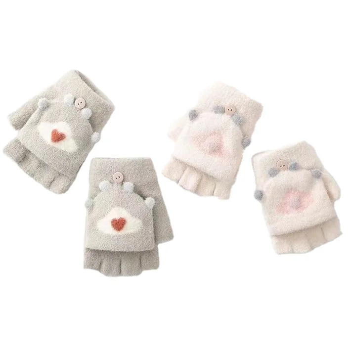 Осенне-зимние новые плюшевые детские перчатки теплые толстые перчатки с лапами флип-чехол с полупальцами плюшевые перчатки