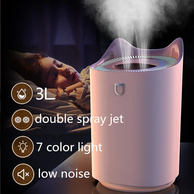 Home bedroom silent usb humidifier double spray cat humidifier 3L large capacity diffuser