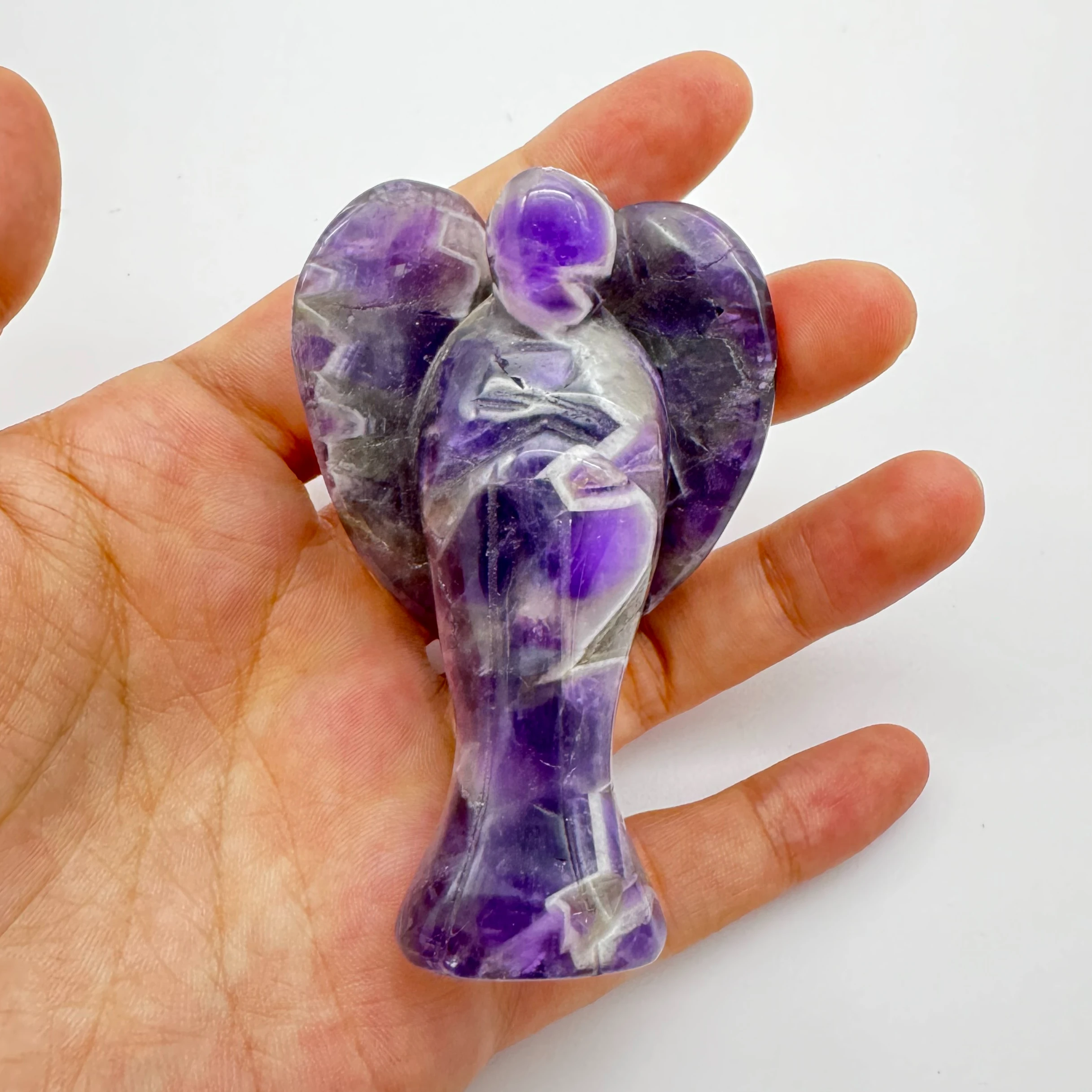 Gemstone Amethyst Angel statue Hand Carved Semi-Precious Craft 7.5 cm Crystal Angel For Decor Healing Reiki Crafts