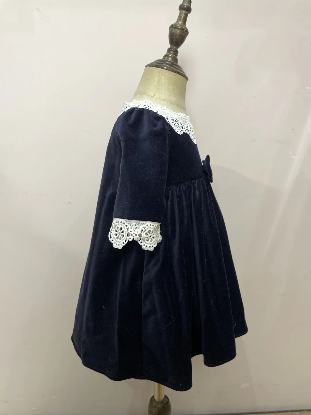 JannyBB Design Navy Blue velvet dress for baby girl toddler baby girls knee length a-line casual dress