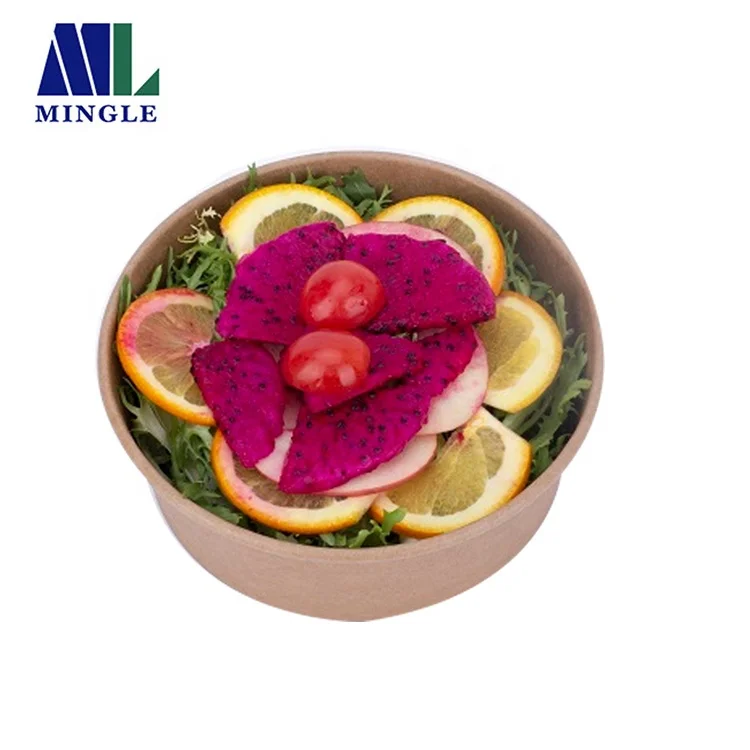 
500ml 750ml 1000ml 1300ml Kraft Compostable Salad Bowls with PET Lid,Take Away Salad Bowl 