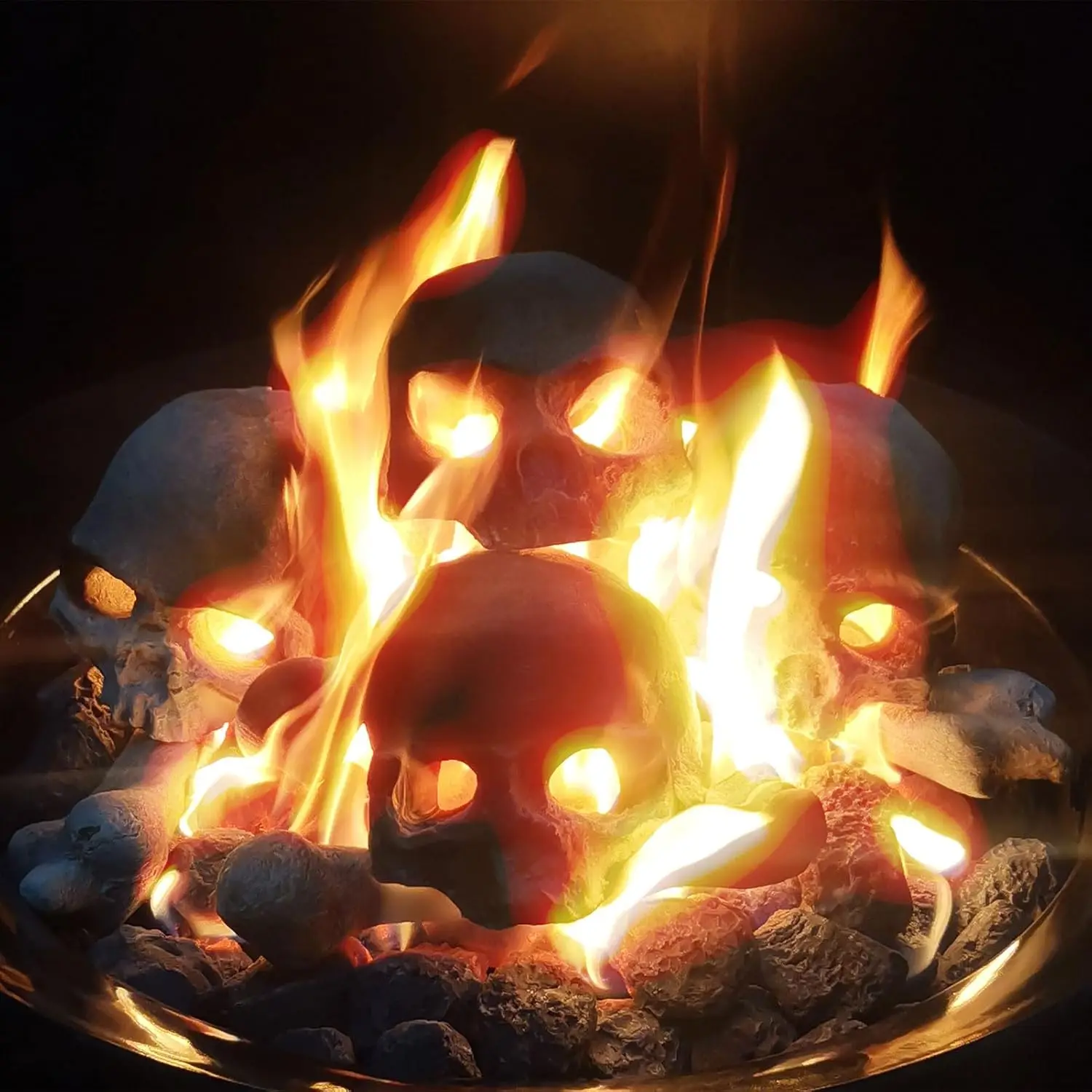 Ceramic Fireproof Gas Logs Fire Pit Skull Log For Bonfire, Campfire, Fireplace, Firepit