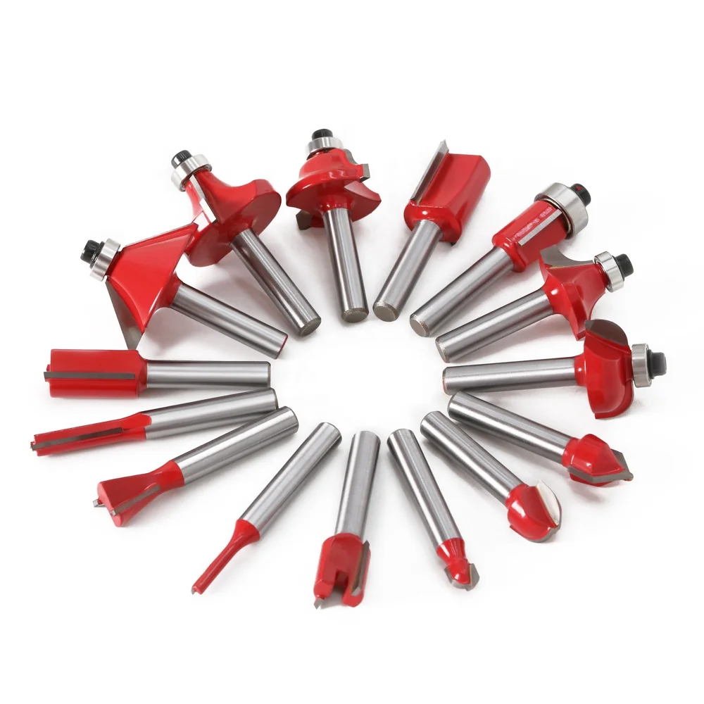 15 pieces set with 14 handles 1/4 inch Woodworking Milling Cutter Carbide   woodworking milling cutter