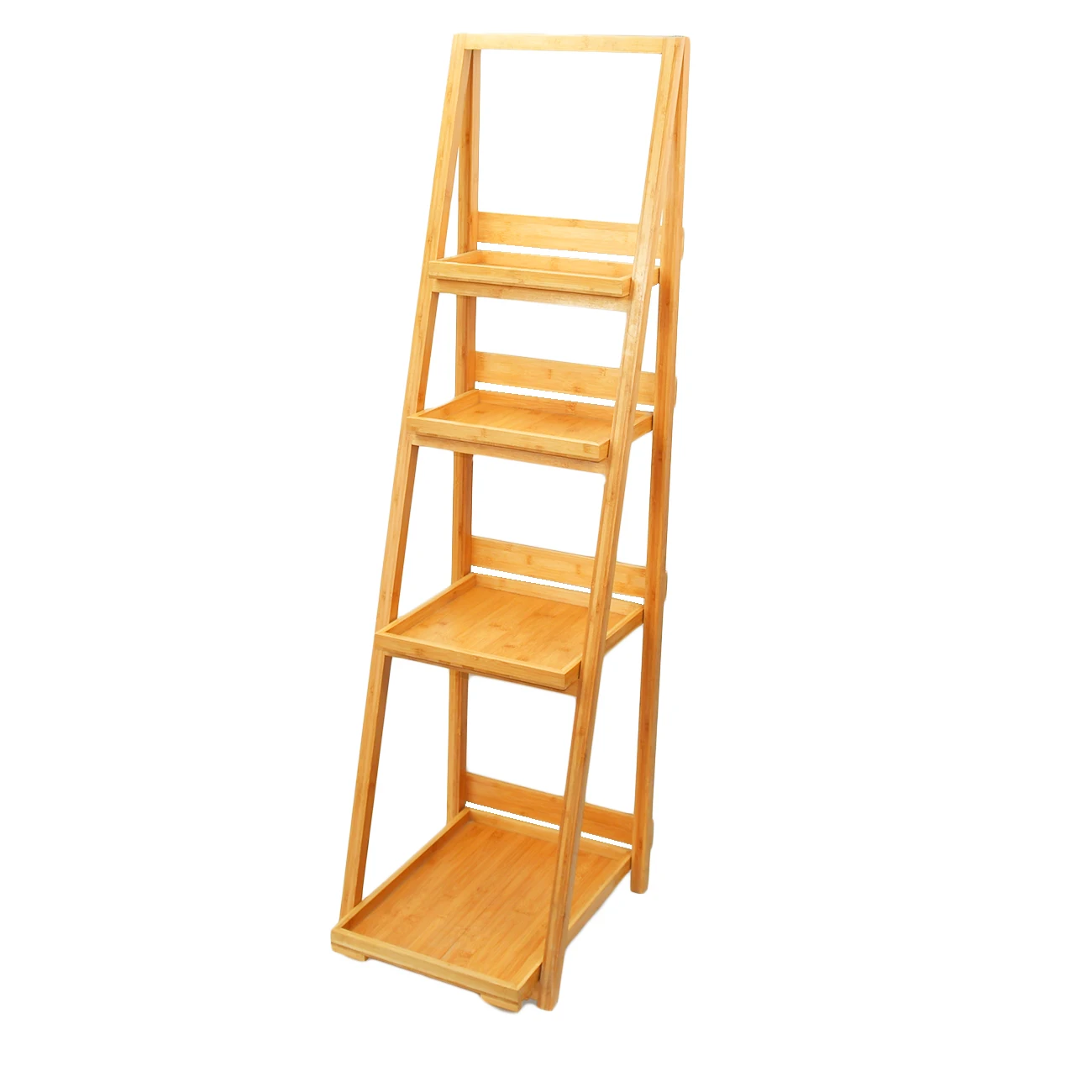 Multifunctional 4 Tier Foldable Bamboo Flower Pot Rack Shelf Ladder Shelving Display Stand Bookshelf Storage Rack