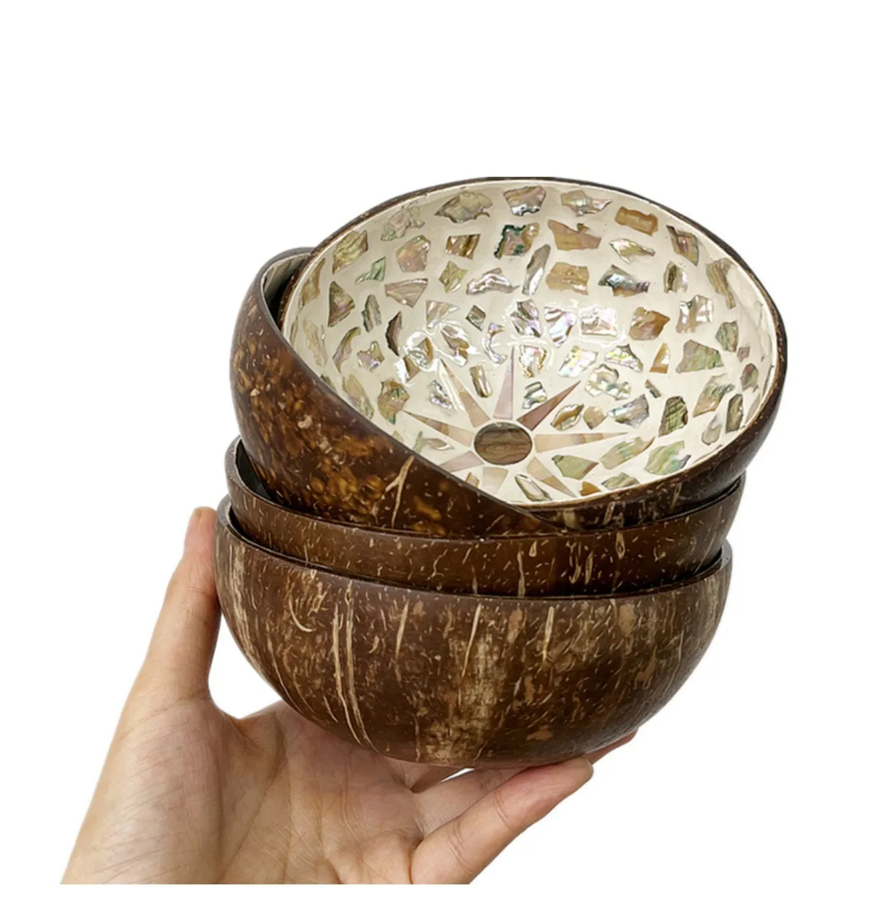 Natural coconut shell bowls hand inlaid shell bowl table top storage decorative bowl