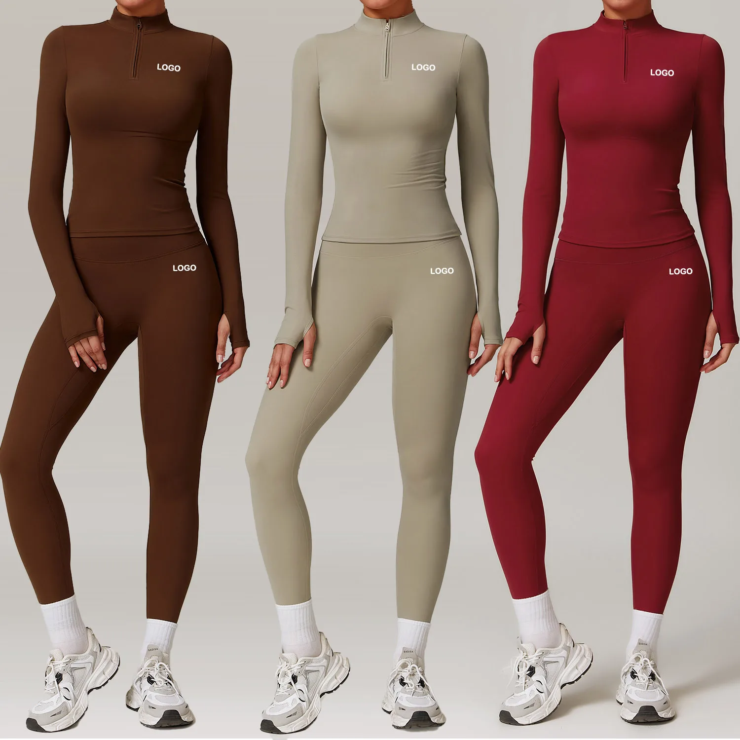 Nylon T shirts Legging 2pcs set 1/4 Zipper Active Wear Tracksuit Exercise Athletic Long Sleeve Gym Workout Yoga Sets for Women